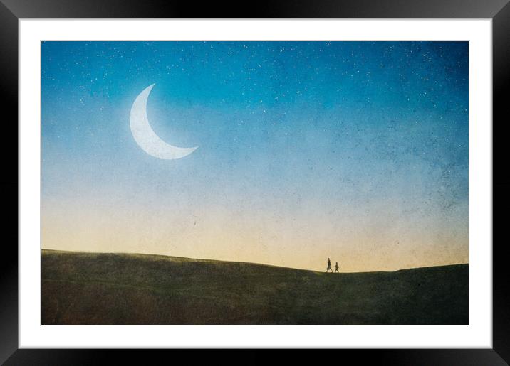 A magical concept. Of a couple walking on a hill w Framed Mounted Print by David Wall