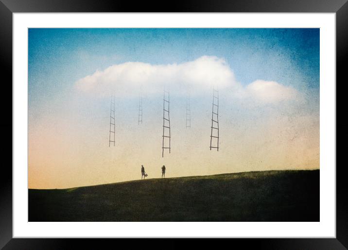 A magical concept. Of a couple looking at ladders  Framed Mounted Print by David Wall