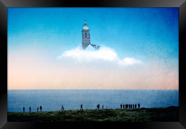 A magical concept. Of people looking at a tower floating  Framed Print by David Wall