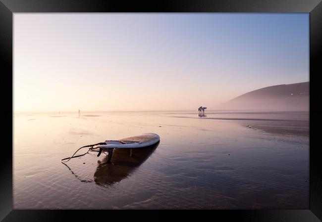 Surfboard Sunset Framed Print by David Wall