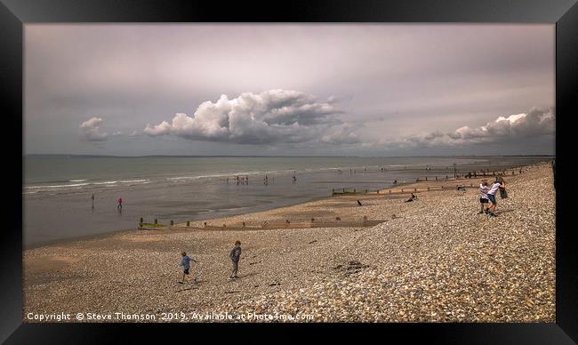 East Wittering Beach - Cloudy Day Framed Print by Steve Thomson