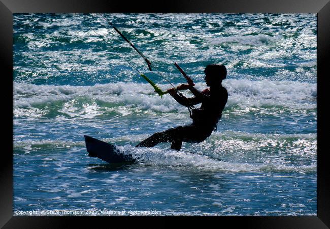Kite Surfer Silhouette Framed Print by Steve Thomson