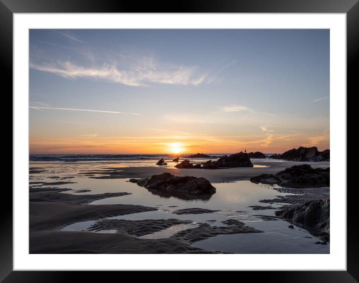 Fistral Beach sunset Framed Mounted Print by Tony Twyman