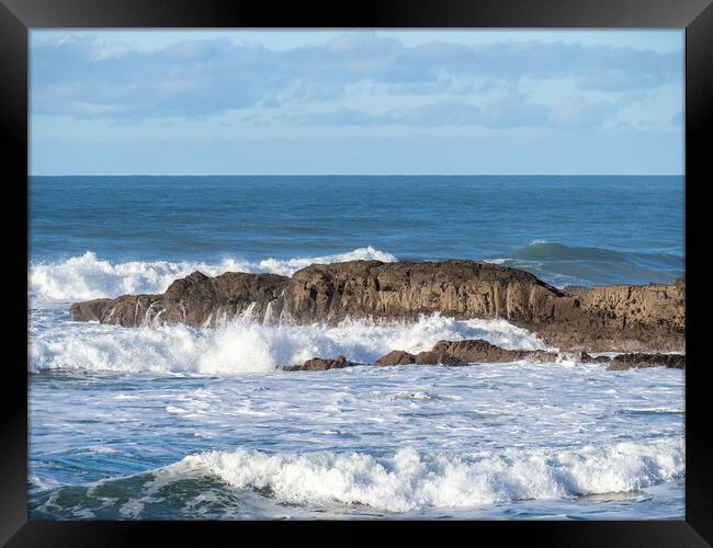 Waves at Bude Breakwater Framed Print by Tony Twyman