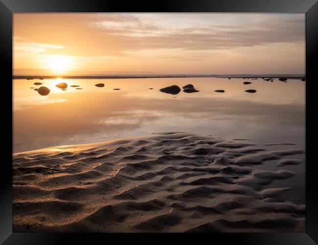 Sunset beach ripples Framed Print by Tony Twyman