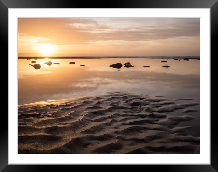 Sunset beach ripples Framed Mounted Print by Tony Twyman