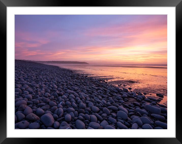 Sunset pebbles Framed Mounted Print by Tony Twyman