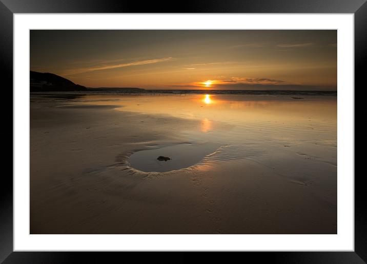 Westward Ho! beach sunset in North Devon Framed Mounted Print by Tony Twyman