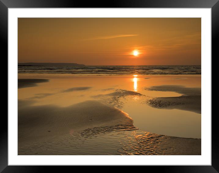 Westward Ho! beach sunset in North Devon Framed Mounted Print by Tony Twyman