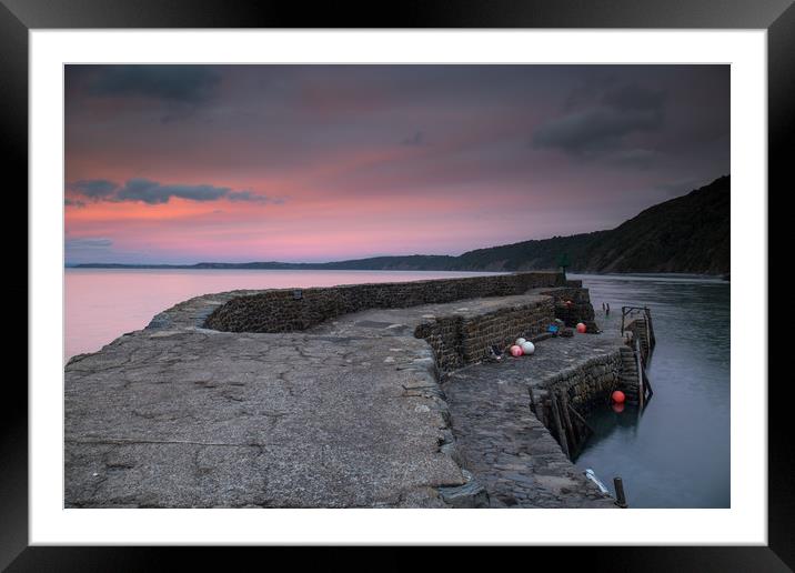 sunset at the harbour wall of Clovelly in Devon Framed Mounted Print by Tony Twyman