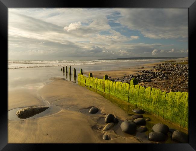 Westward Ho! beach groynes in North Devon  Framed Print by Tony Twyman