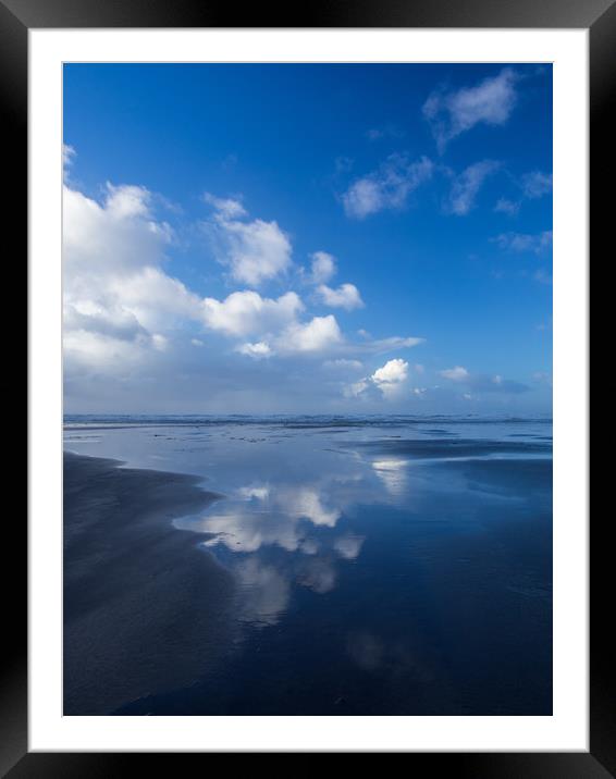 Wonderful cloud reflections on Westward Ho beach Framed Mounted Print by Tony Twyman