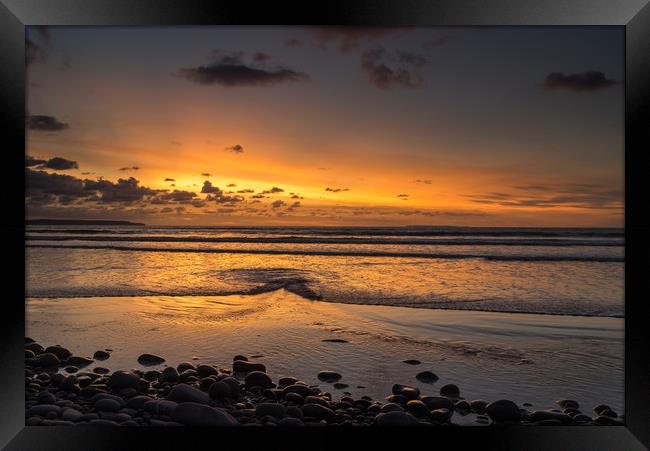 Sunset view as the Tide rolls in at Westward Ho! Framed Print by Tony Twyman