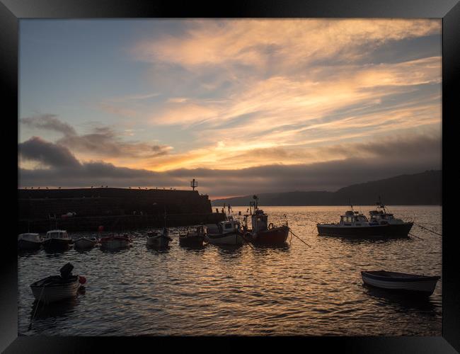 Sunrise over the fishing boats of Clovelly  Framed Print by Tony Twyman