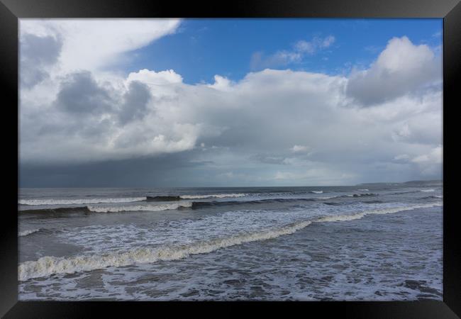 Waves heading towards Westward Ho beach Framed Print by Tony Twyman