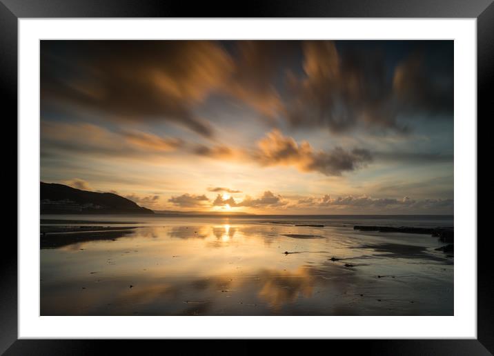Moody beach sunset at Westward Ho Framed Mounted Print by Tony Twyman