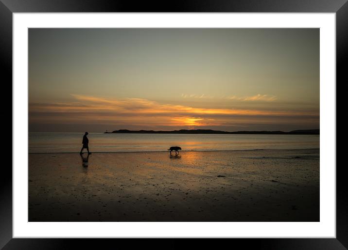 sunset dog walker Framed Mounted Print by Tony Twyman