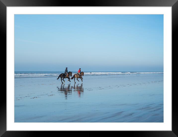Horses on Westward Ho beach Framed Mounted Print by Tony Twyman