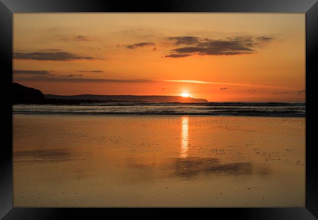 Beach Sunset at Westward Ho! Framed Print by Tony Twyman