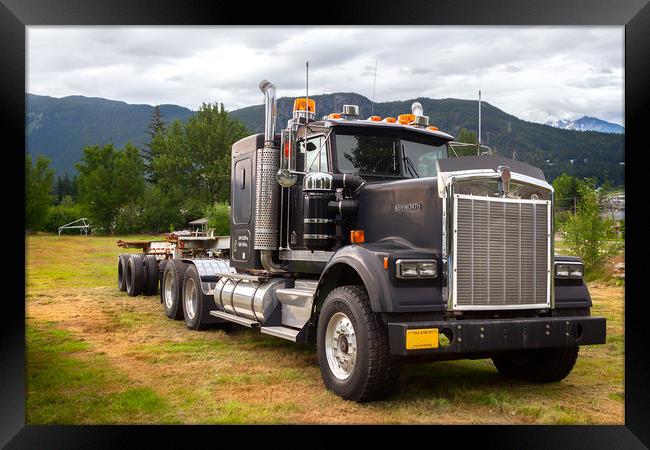 A Truck Kenworth W900 parked on a field over mount Framed Print by RUBEN RAMOS