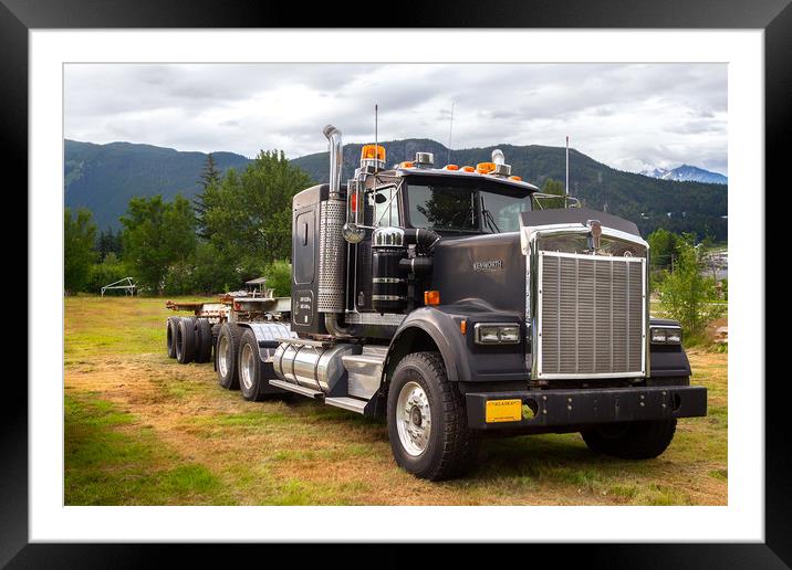 A Truck Kenworth W900 parked on a field over mount Framed Mounted Print by RUBEN RAMOS
