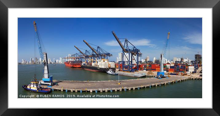 Panoramic view of the Port of Cartagena, Colombia. Framed Mounted Print by RUBEN RAMOS
