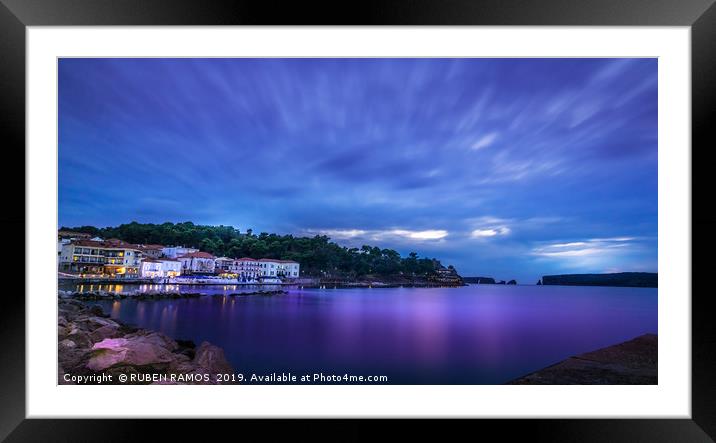 Panoramic view of the waterfront of Pylos, Greece. Framed Mounted Print by RUBEN RAMOS