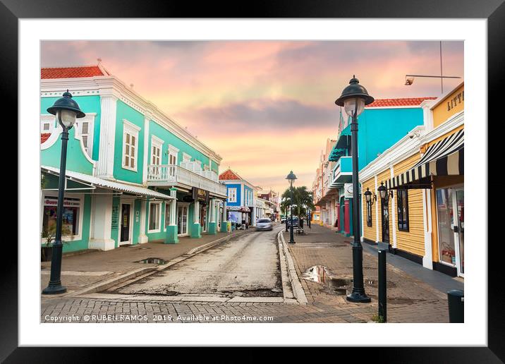 Commercial center of Kralendijk, Bonaire. Framed Mounted Print by RUBEN RAMOS