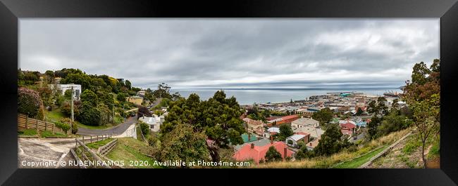 Panoramic view of the city center and port of Burn Framed Print by RUBEN RAMOS