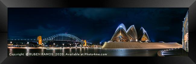 Panoramic view of the Sydney bridge and the Opera  Framed Print by RUBEN RAMOS