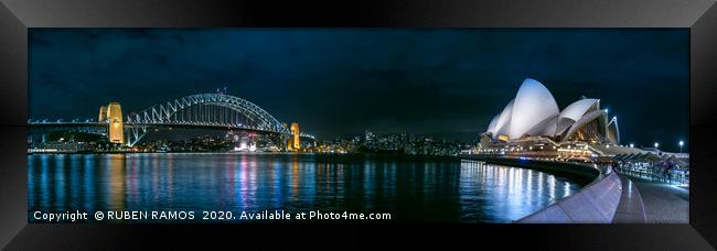 Panoramic view of the Sydney bridge and the Opera  Framed Print by RUBEN RAMOS