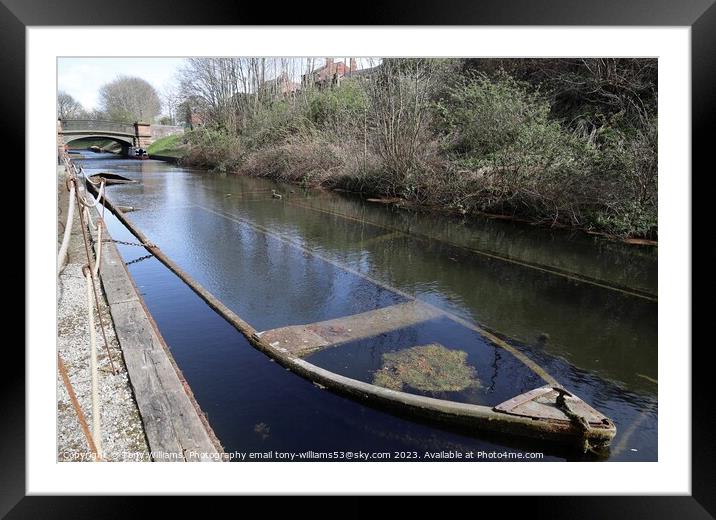 Sunken narrowboat  Framed Mounted Print by Tony Williams. Photography email tony-williams53@sky.com