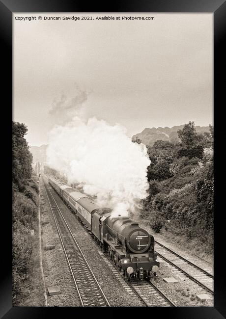 Royal Scot steam train leaves Bath Spa on a cold summers evening expresso black and white Framed Print by Duncan Savidge