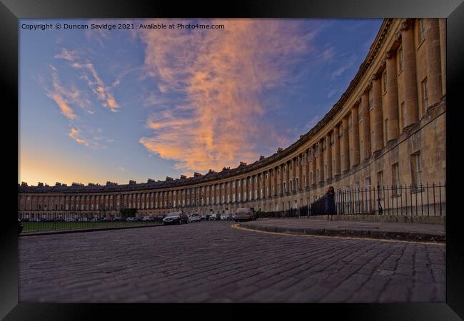 Low angle of Bath's Royal Crescent at sunset Framed Print by Duncan Savidge