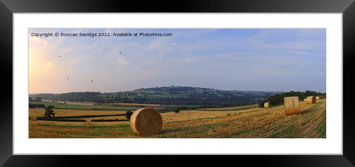 Hot air balloons over harvested field near Bath Framed Mounted Print by Duncan Savidge