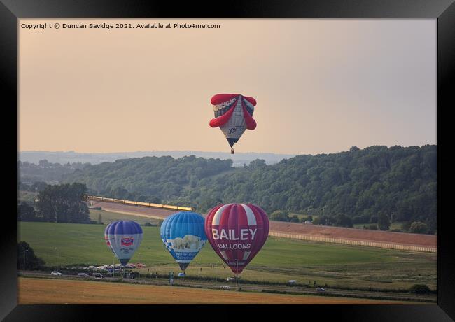 Hot air Balloon launch from the Maize field near Bath Framed Print by Duncan Savidge