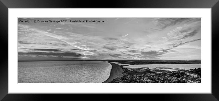 Portland heights sunset chesil beach black and white Framed Mounted Print by Duncan Savidge