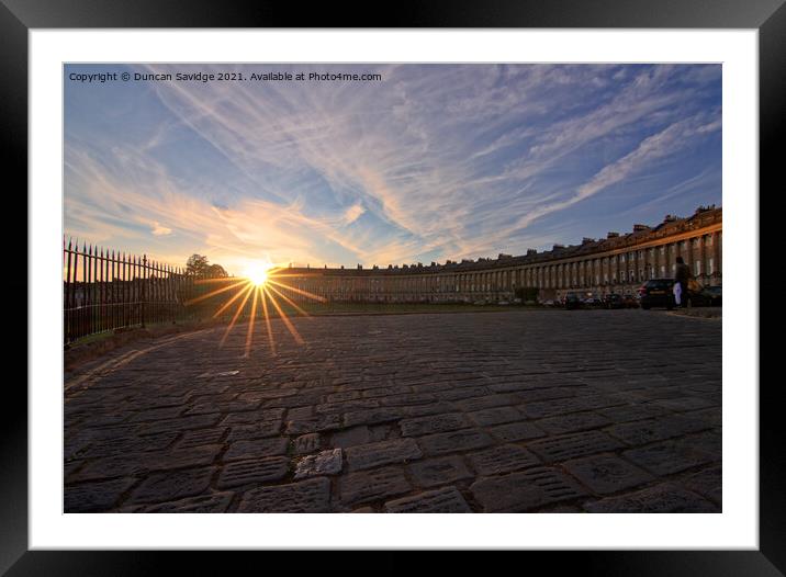 sun star over the cobbles of Bath's Royal Crescent Framed Mounted Print by Duncan Savidge