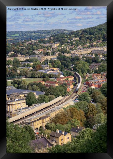 35028 Clan Line steam train rolls into Bath Spa Framed Print by Duncan Savidge