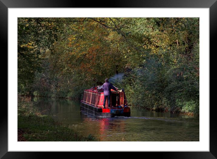 Autumn sun canal boat Framed Mounted Print by Duncan Savidge