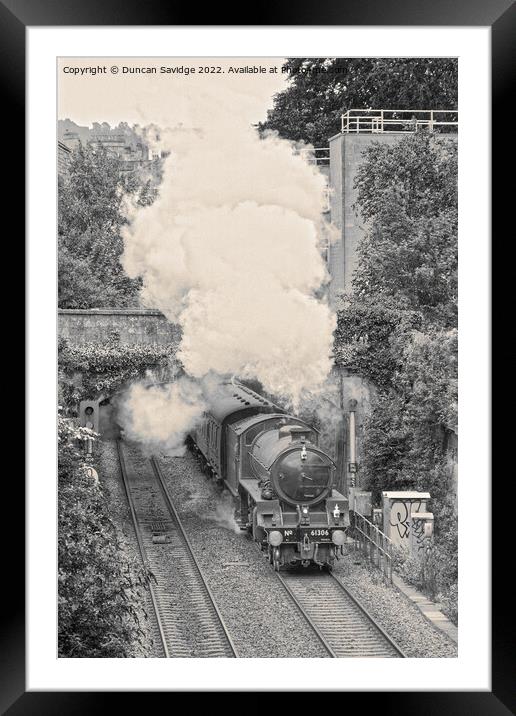 Steam train in black and white Framed Mounted Print by Duncan Savidge