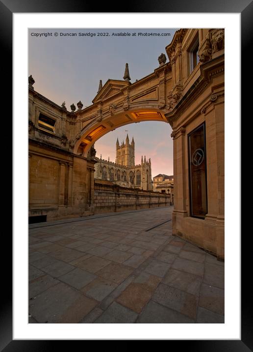 Building arch at York Street framing Bath Abbey new pavement  Framed Mounted Print by Duncan Savidge