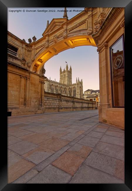 Bath Abbey framed by the York Street archway at dusk Framed Print by Duncan Savidge