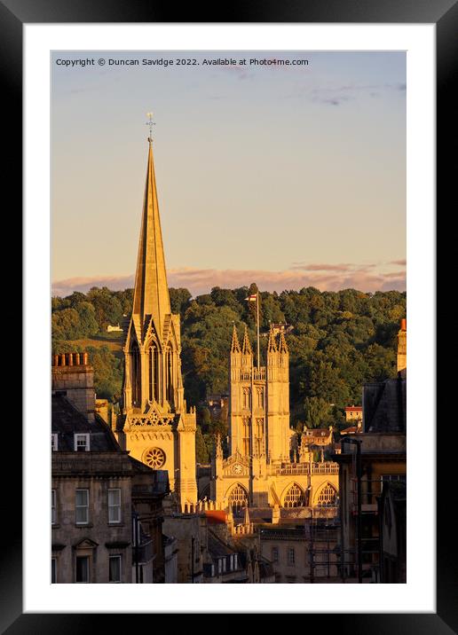 Last light catches St Michael's Church and the Bath Abbey Framed Mounted Print by Duncan Savidge