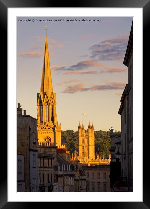 Last light catches St Michael's Church and the Bath Abbey Framed Mounted Print by Duncan Savidge