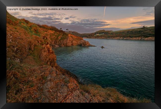 Looking back to Maenporth sunset light Framed Print by Duncan Savidge