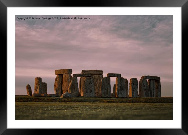 Stonehenge Winter Pink Sunset  Framed Mounted Print by Duncan Savidge