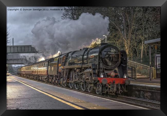 70000 Britannia steam train through Keynsham in the dark  Framed Print by Duncan Savidge