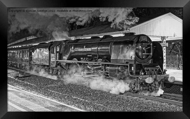 Duchess of Sutherland steam train pulling into Bath spa at night Framed Print by Duncan Savidge