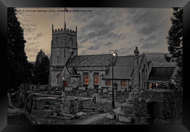 St Nicholas parish church in Bathampton evening song at Christmas Framed Print by Duncan Savidge